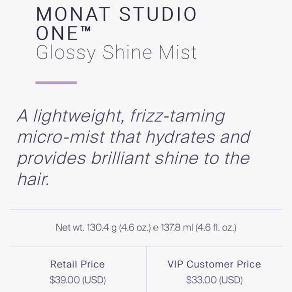 Monat Studio One. Glossy Shine Mist. Never used. 4.6 ounces - Picture 6 of 7